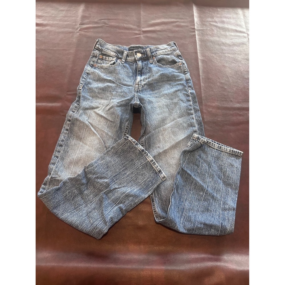 Aeropostale High Rise Baggy Jeans Juniors 00 Reg Medium Wash Blue Denim Relaxed